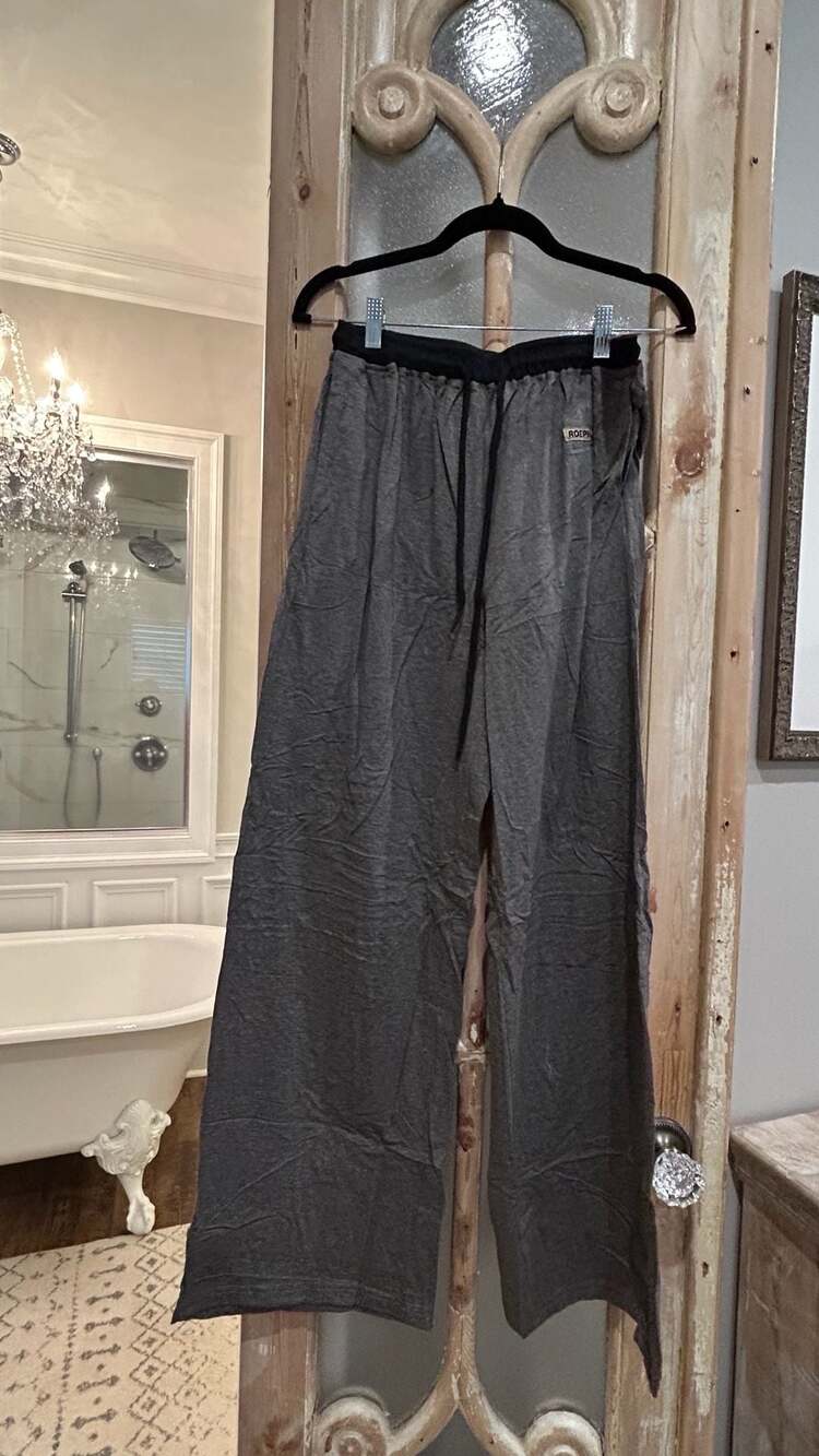 Derax Casual Lounge Pants Size S Grey Drawstring Wide Leg